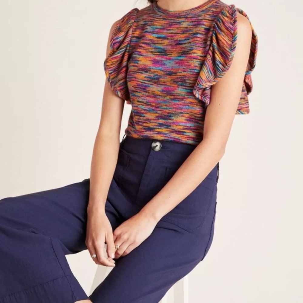 Anthropologie Women Ruby Flutter Sleeves Top Knit Sweater Vest Top S